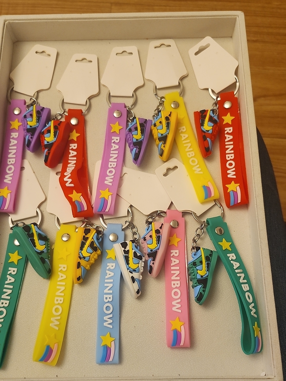 Rainbow Multicolor Silicone Keychain Straps with Star Charm 10 Pieces.